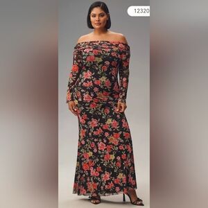 Anthropologie AFRM Long-Sleeve Off-The-Shoulder Mesh Maxi Dress